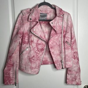 Bagatelle Pink Tie Dye Moto Denim Jean Jacket
